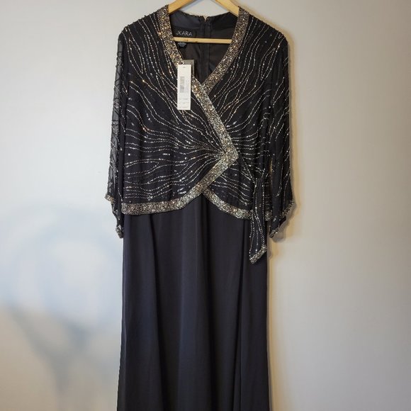J Kara Faux Wrap Black Beaded Dress - Picture 1 of 14